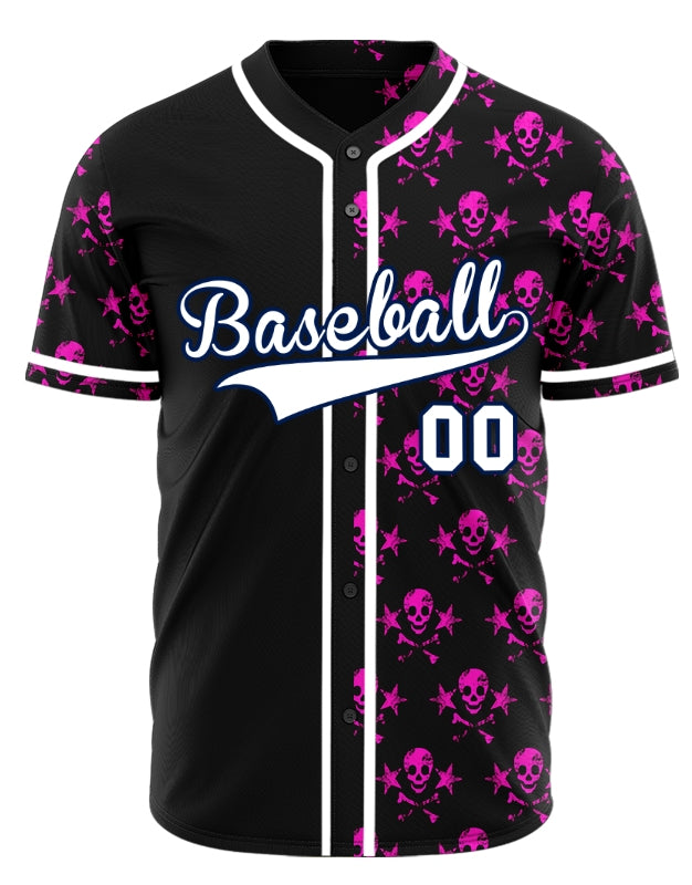 Custom Purple Star Skull Half Baseball Jersey