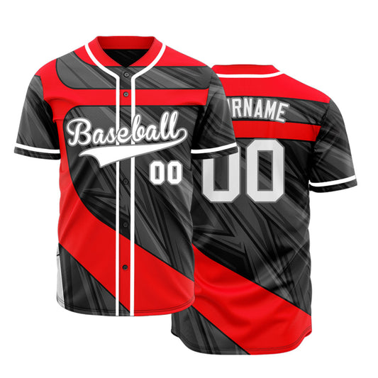 Custom Red Black Dynamic Lines Baseball Jersey