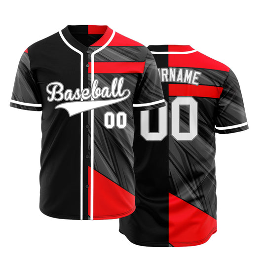 Custom Red Black Dynamic Lines Half Baseball Jersey