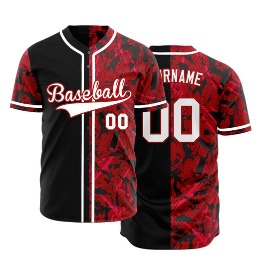 Custom Red Black Silhouette Half Baseball Jersey