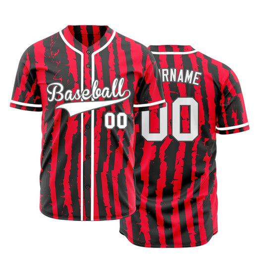 Custom Red Black Vertical Lines Baseball Jersey