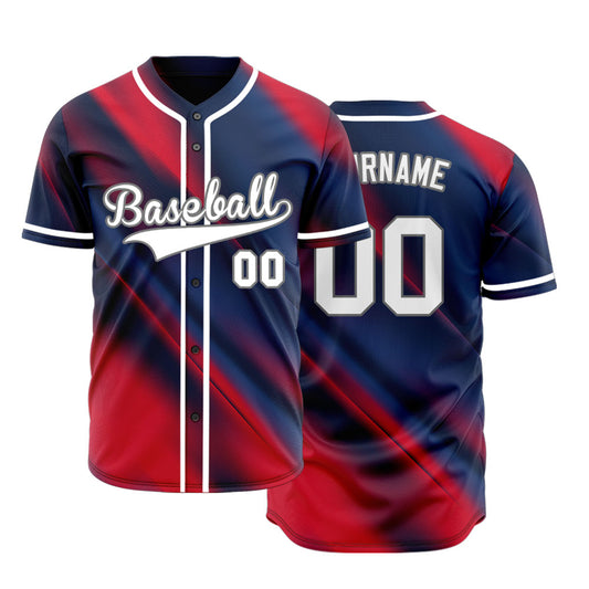 Custom Red Blue Fuzzy Slash Baseball Jersey