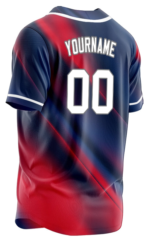 Custom Red Blue Fuzzy Slash Baseball Jersey