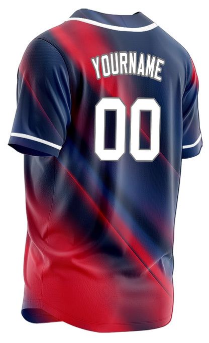 Custom Red Blue Fuzzy Slash Baseball Jersey