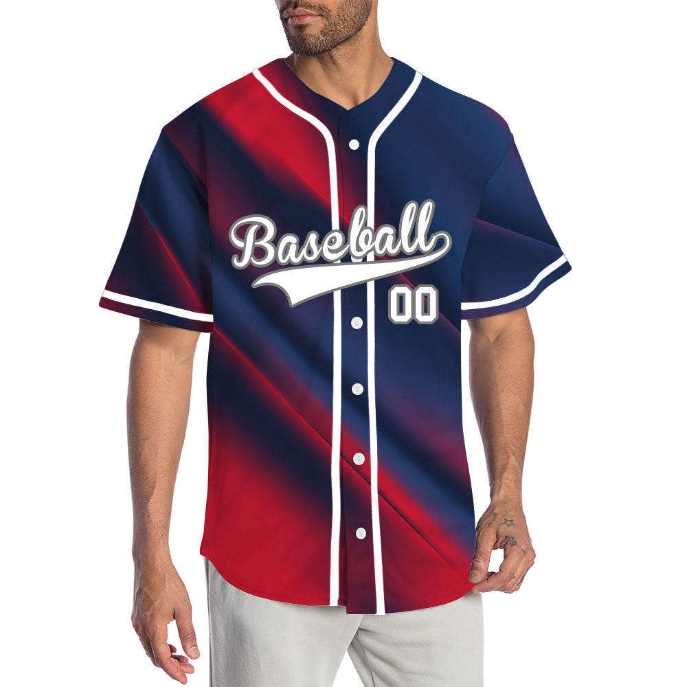 Custom Red Blue Fuzzy Slash Baseball Jersey