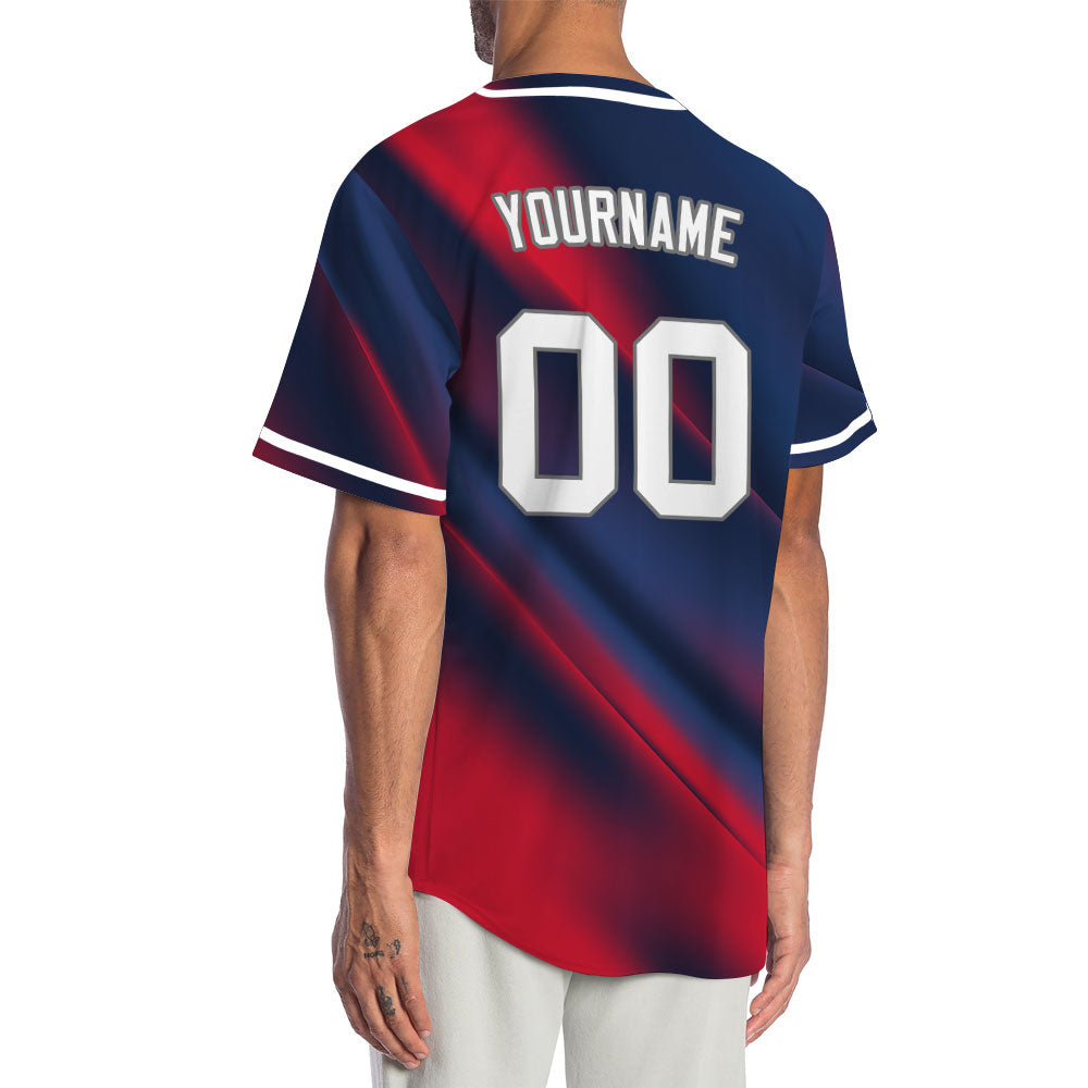 Custom Red Blue Fuzzy Slash Baseball Jersey