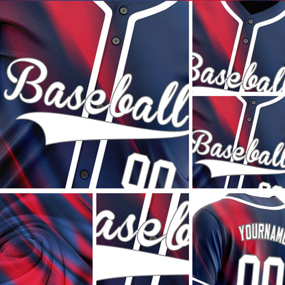 Custom Red Blue Fuzzy Slash Baseball Jersey