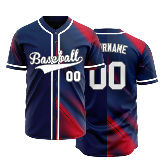Custom Red Blue Fuzzy Slash Half Baseball Jersey