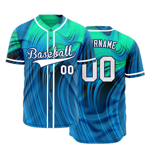 Custom Red Blue Green Bend Line Baseball Jersey