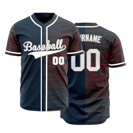 Custom Red Blue Intersecting Lines Half Baseball Jersey