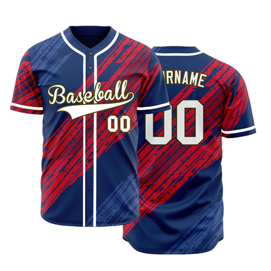 Custom Red Blue Slash Baseball Jersey