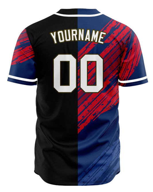 Custom Red Blue Slash Half Baseball Jersey