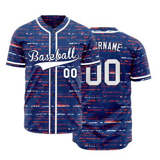 Custom Red Blue White Horizontal Lines Baseball Jersey