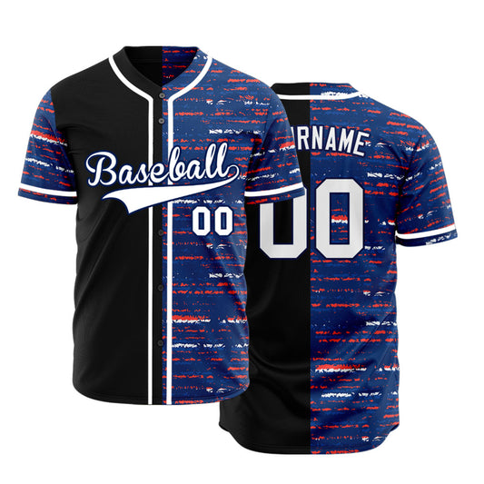 Custom Red Blue White Horizontal Lines Half Baseball Jersey