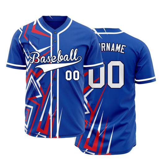 Custom Red Blue White Lines Baseball Jersey