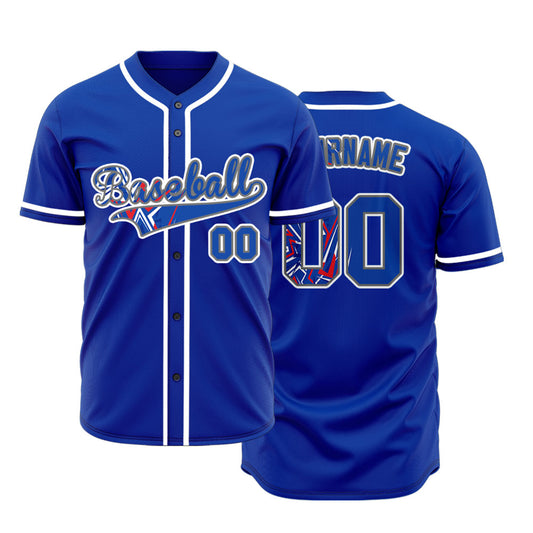 Custom Red Blue White Lines Blue Baseball Jersey