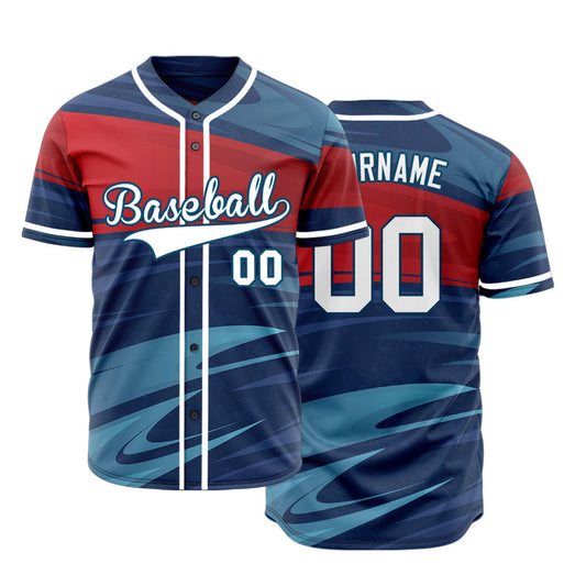 Custom Red Dark Blue Dynamic Baseball Jersey