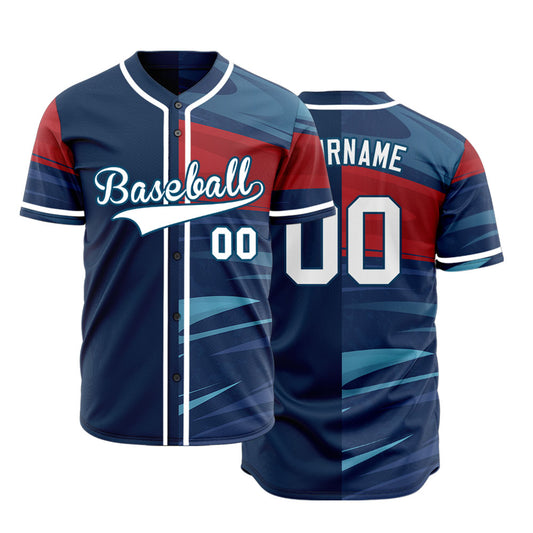 Custom Red Dark Blue Dynamic Half Baseball Jersey