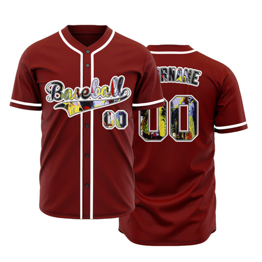 Custom Red Dark Blue Ink Splash Baseball Jersey
