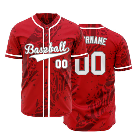 Custom Red Dark White Grain Baseball Jersey