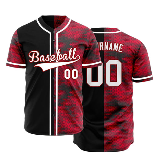 Custom Red Diamond Lattice Half Baseball Jersey