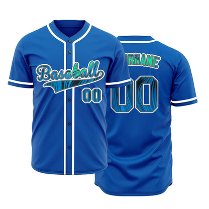 Custom Red Green Bend Line Blue Baseball Jersey