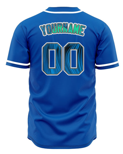 Custom Red Green Bend Line Blue Baseball Jersey