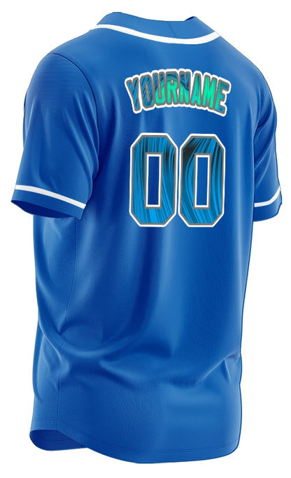 Custom Red Green Bend Line Blue Baseball Jersey