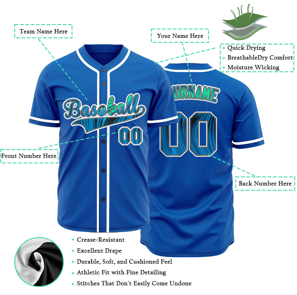 Custom Red Green Bend Line Blue Baseball Jersey