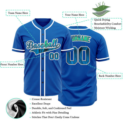 Custom Red Green Bend Line Blue Baseball Jersey
