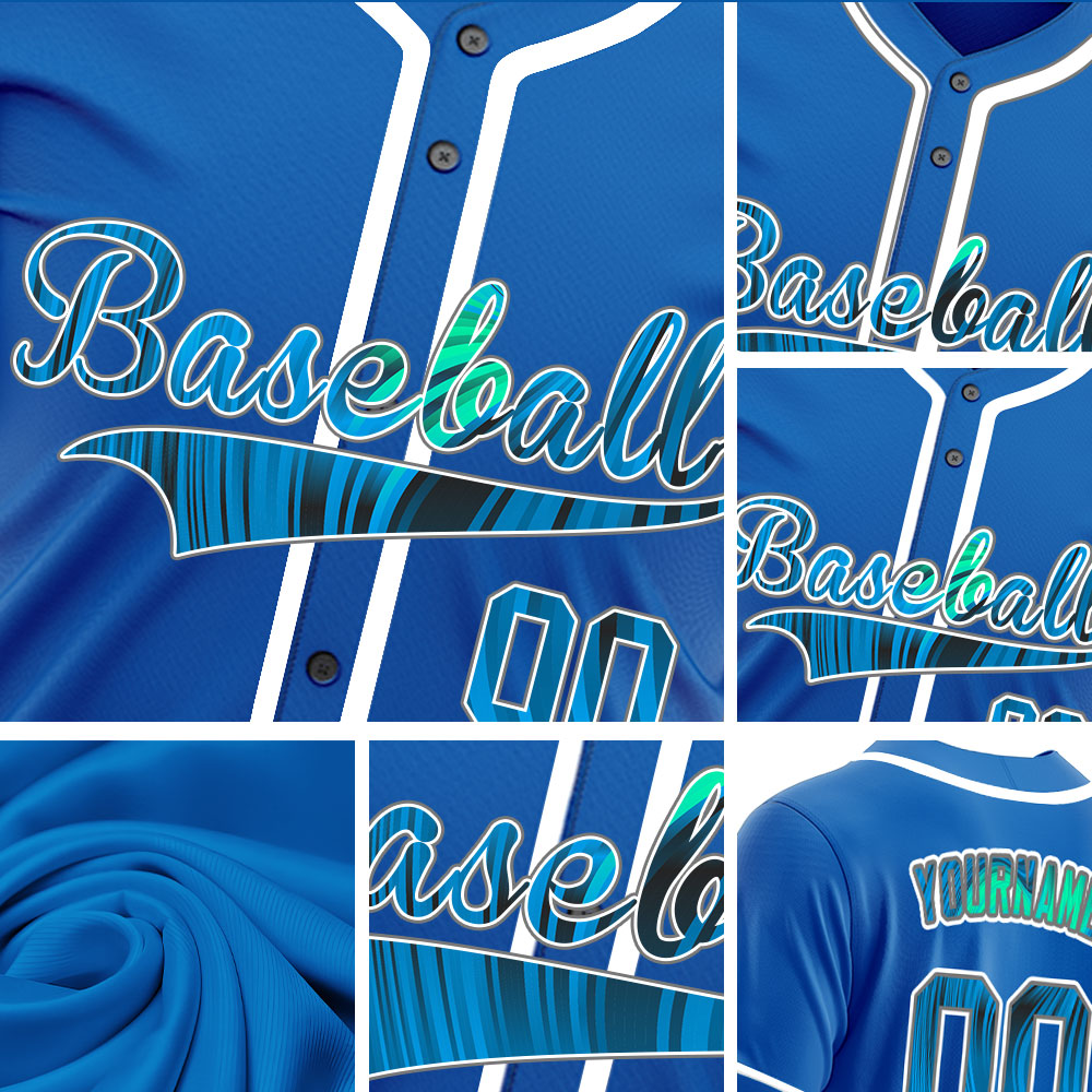 Custom Red Green Bend Line Blue Baseball Jersey