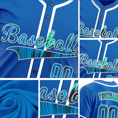 Custom Red Green Bend Line Blue Baseball Jersey