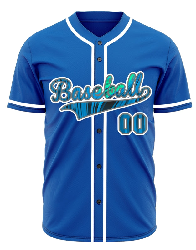 Custom Red Green Bend Line Blue Baseball Jersey