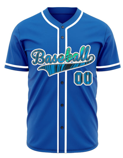 Custom Red Green Bend Line Blue Baseball Jersey