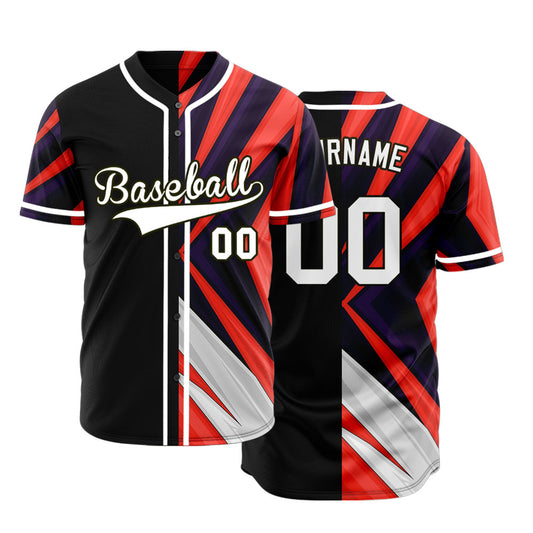 Custom Red Grey Black Lines Half Baseball Jersey