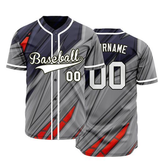 Custom Red Grey Dark Blue Lines Baseball Jersey
