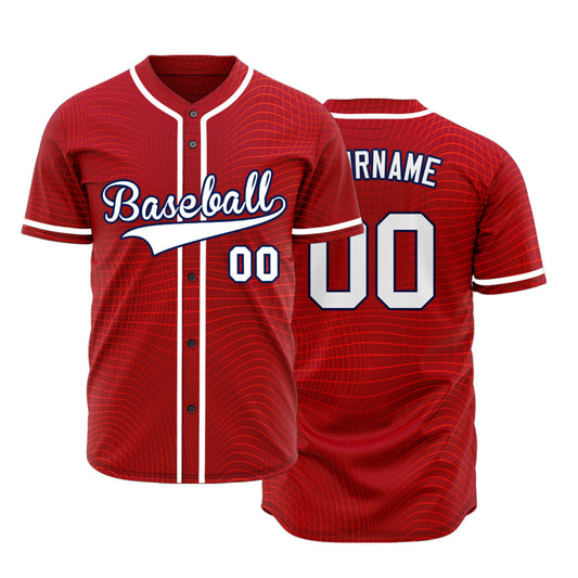 Custom Red Grid Baseball Jersey