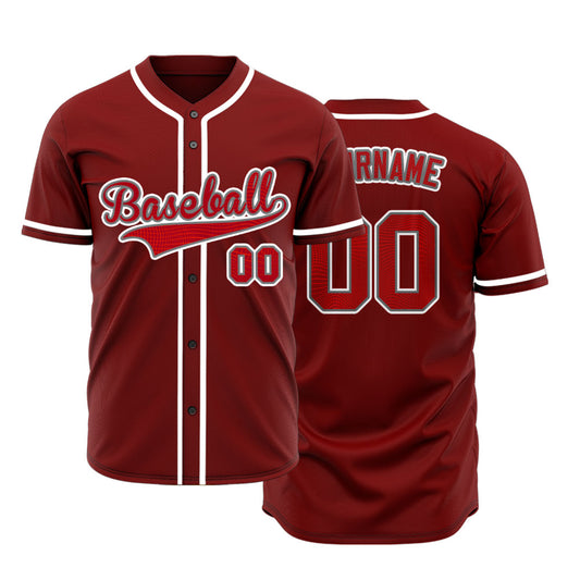 Custom Red Grid Dark Red Baseball Jersey
