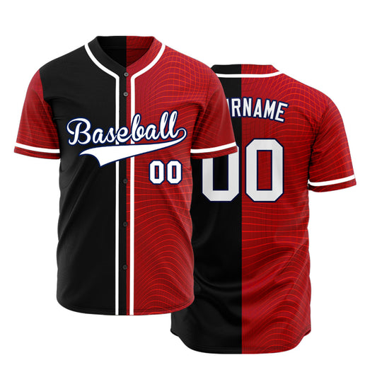 Custom Red Grid Half Baseball Jersey