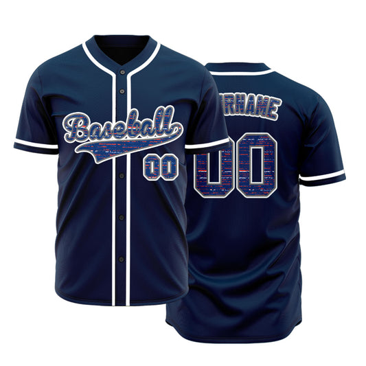 Custom Red Horizontal Lines Dark Blue Baseball Jersey