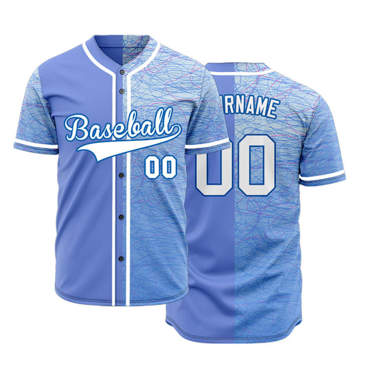 Custom Red Light Blue White Half Baseball Jersey