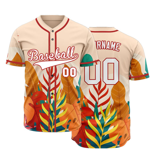 Custom Red Orange Tropical Baseball Jersey