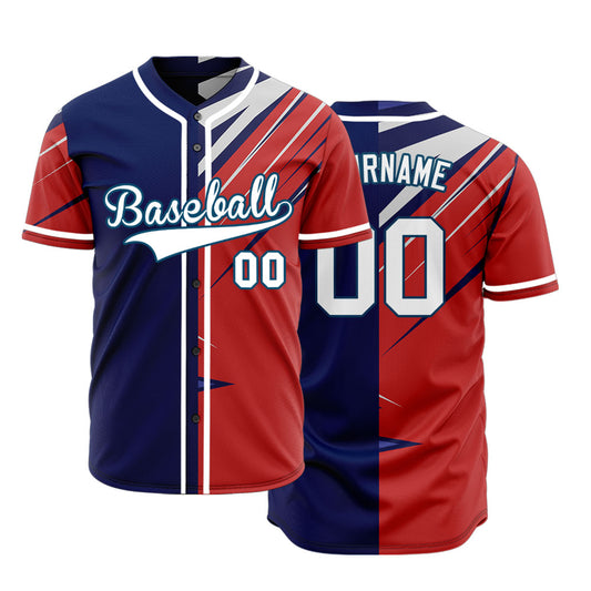 Custom Red Purple Grey Lines Half Baseball Jersey