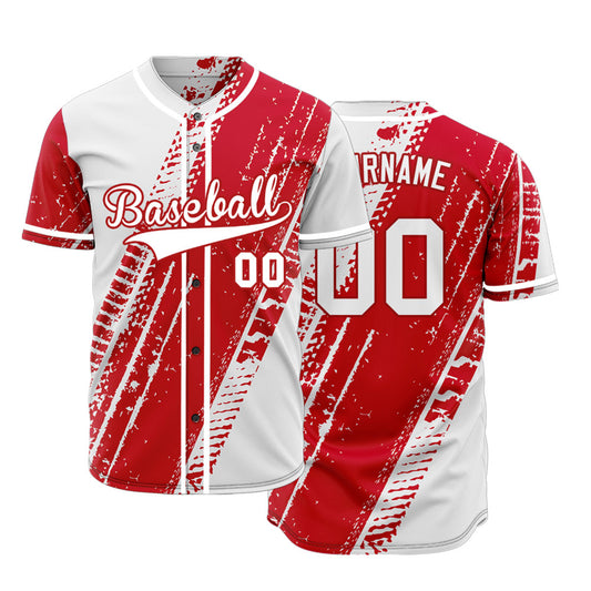 Custom Red Tire Marks Baseball Jersey