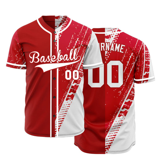 Custom Red Tire Marks Half Baseball Jersey