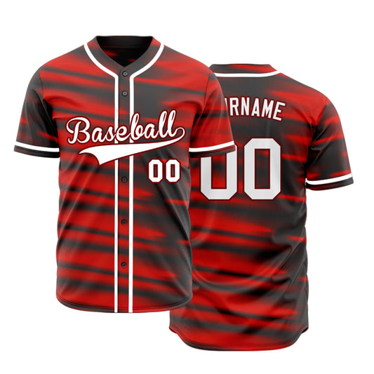 Custom Red Vague Lines Baseball Jersey