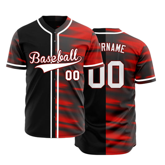 Custom Red Vague Lines Half Baseball Jersey