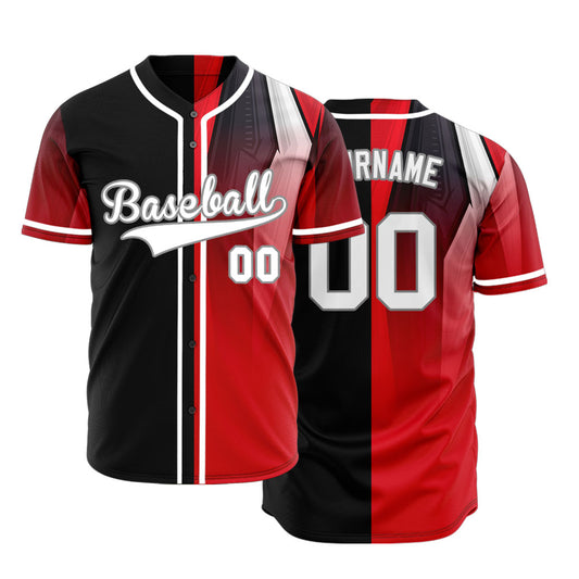 Custom Red White Black Gradient Half Baseball Jersey