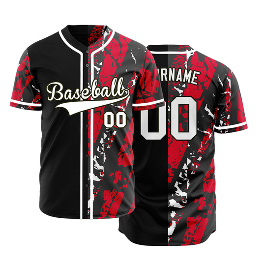 Custom Red White Black Ink Half Baseball Jersey