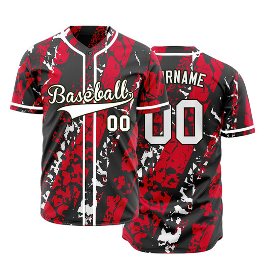 Custom Red White Black Tire Tracks Baseball Jersey